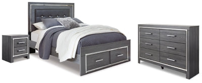 Cama Queen con almacenaje, cómoda y mesita de noche Lodanna