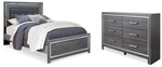 Cama Queen con paneles y cómoda Lodanna