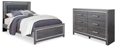 Cama Queen con paneles y cómoda Lodanna