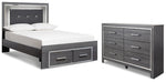 Cama y cómoda con almacenamiento de paneles completos Lodanna