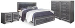 Cama King Lodanna con almacenaje, 2 cómodas y 2 mesitas de noche