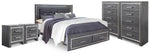Cama King Lodanna con almacenaje, 2 cómodas y 2 mesitas de noche