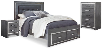 Cama Queen con almacenaje, cómoda y mesita de noche Lodanna