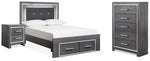 Cama, cómoda y mesita de noche Lodanna con espacio de almacenamiento completo