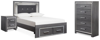 Cama, cómoda y mesita de noche Lodanna con espacio de almacenamiento completo