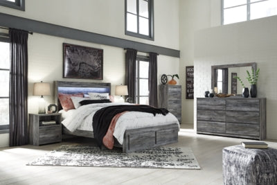 Cama Queen Baystorm con almacenamiento, tocador, espejo, cómoda y dos mesitas de noche