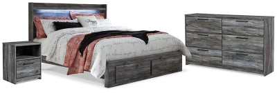Cama King con almacenamiento, cómoda y mesita de noche Baystorm