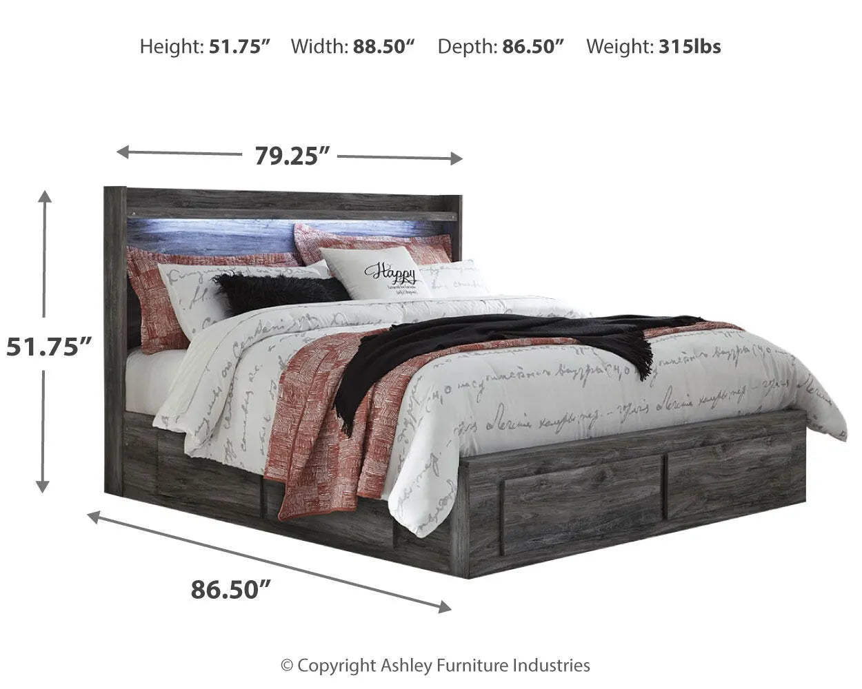 Baystorm King Panel Bed with 6 Storage Drawers