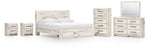 Cama King con almacenamiento Lawroy, tocador, espejo, cómoda y dos mesitas de noche