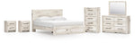 Cama King con almacenamiento Lawroy, tocador, espejo, cómoda y dos mesitas de noche
