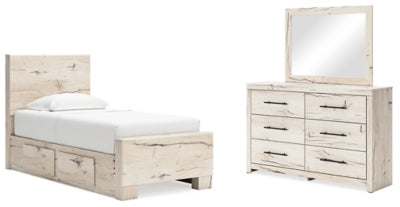 Cama individual Lawroy con espacio de almacenamiento, tocador y espejo