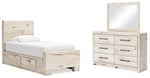 Cama individual Lawroy con espacio de almacenamiento, tocador y espejo