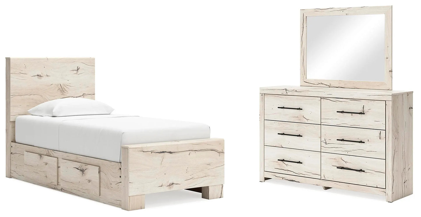 Cama individual Lawroy con espacio de almacenamiento, tocador y espejo