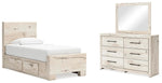 Cama individual Lawroy con espacio de almacenamiento, tocador y espejo