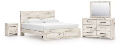 Cama King con almacenamiento, tocador, espejo y mesita de noche Lawroy