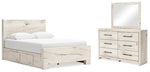 Cama Queen Lawroy con paneles, espacio de almacenamiento, tocador y espejo