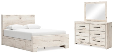 Cama Queen Lawroy con paneles, espacio de almacenamiento, tocador y espejo