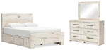 Cama Queen Lawroy con paneles, espacio de almacenamiento, tocador y espejo