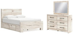 Cama Queen Lawroy con paneles, espacio de almacenamiento, tocador y espejo