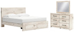 Cama King con almacenamiento, tocador y espejo Lawroy