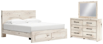 Cama King con almacenamiento, tocador y espejo Lawroy