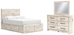 Cama con almacenamiento, tocador y espejo Lawroy con paneles completos