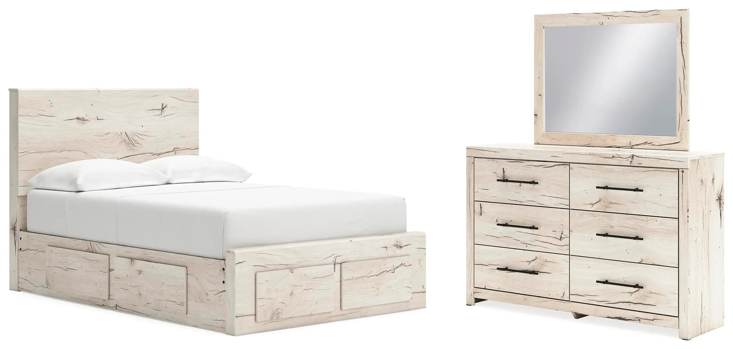 Cama con almacenamiento, tocador y espejo Lawroy con paneles completos