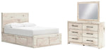 Cama con almacenamiento, tocador y espejo Lawroy con paneles completos