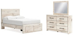 Cama con almacenamiento, tocador y espejo Lawroy con paneles completos