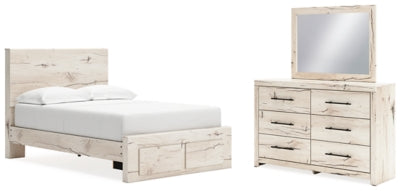 Cama con almacenamiento, tocador y espejo Lawroy con paneles completos