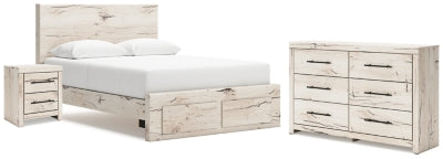 Cama Queen con almacenaje, cómoda y mesita de noche Lawroy