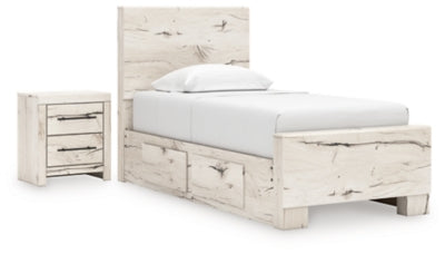 Cama individual Lawroy con paneles, espacio de almacenamiento y mesita de noche
