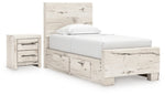Cama individual Lawroy con paneles, espacio de almacenamiento y mesita de noche
