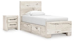 Cama individual Lawroy con paneles, espacio de almacenamiento y mesita de noche