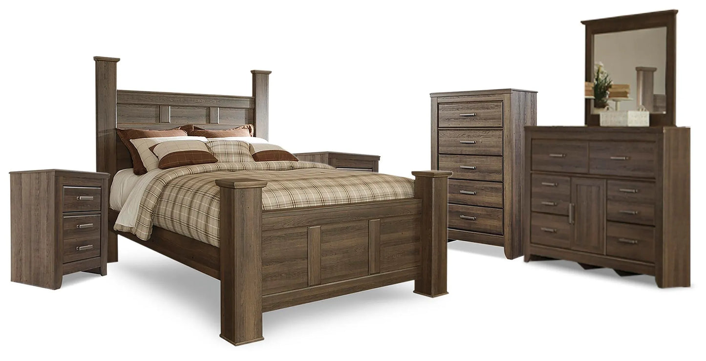 Cama con dosel Juararo Queen, tocador, espejo, cómoda y dos mesitas de noche