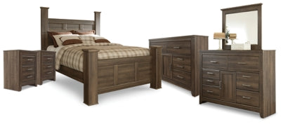 Cama con dosel Juararo Queen, 2 cómodas, espejo y 2 mesitas de noche