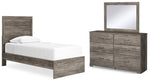 Cama individual con paneles, cómoda y espejo Ralinksi