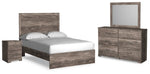 Cama Ralinksi con paneles completos, tocador, espejo y mesita de noche