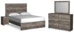 Cama Queen con paneles, tocador, espejo y mesita de noche Ralinksi