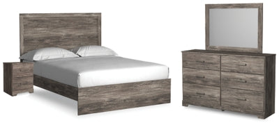 Cama Queen con paneles, tocador, espejo y mesita de noche Ralinksi
