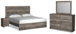 Cama Ralinksi King con paneles, tocador, espejo y mesita de noche