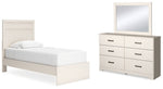 Cama individual con paneles, cómoda y espejo Stelsie