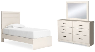 Cama individual con paneles, cómoda y espejo Stelsie