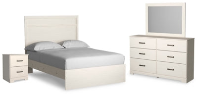 Cama Stelsie con paneles completos, tocador, espejo y mesita de noche