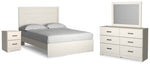 Cama Queen Stelsie con paneles, tocador, espejo y mesita de noche