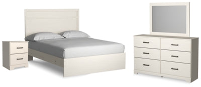 Cama Queen Stelsie con paneles, tocador, espejo y mesita de noche