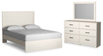 Cama Queen Stelsie con paneles, cómoda y espejo