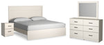Cama Stelsie King con paneles, tocador, espejo y mesita de noche