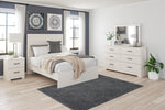 Cama Stelsie con paneles completos, tocador, espejo y mesita de noche