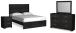 Cama Queen Belachime con paneles, tocador, espejo y mesita de noche